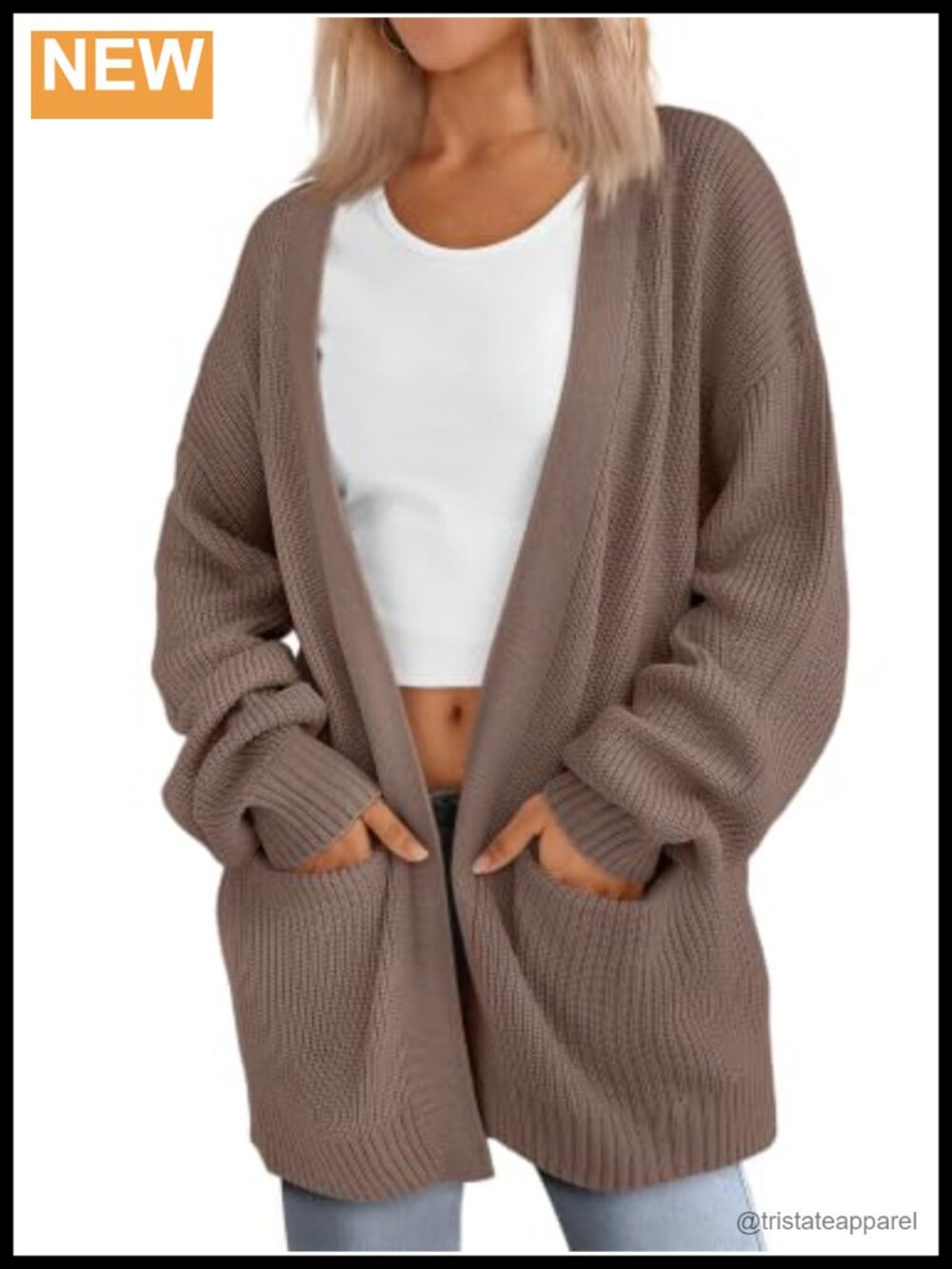 Oversized Knit Cardigan Sweater for Women Long Sleeve Open Front with Pockets
